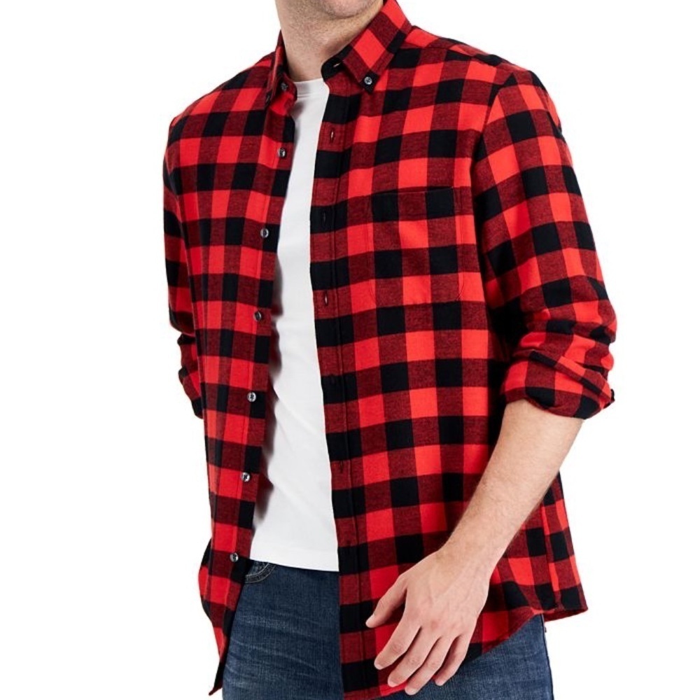 New Men's Regular-Fit Plaid Flannel Shirt